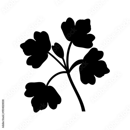 Black silhouette illustration of a leafy plant against white background for designs