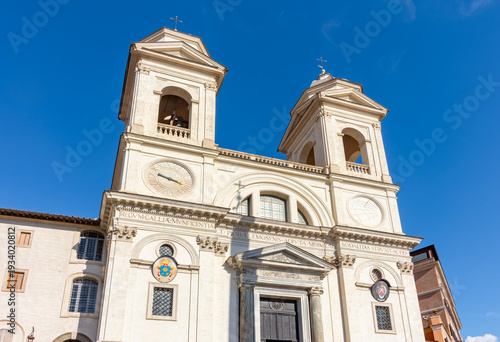 Trinita dei Monti church over Spanish steps in Rome, Italy