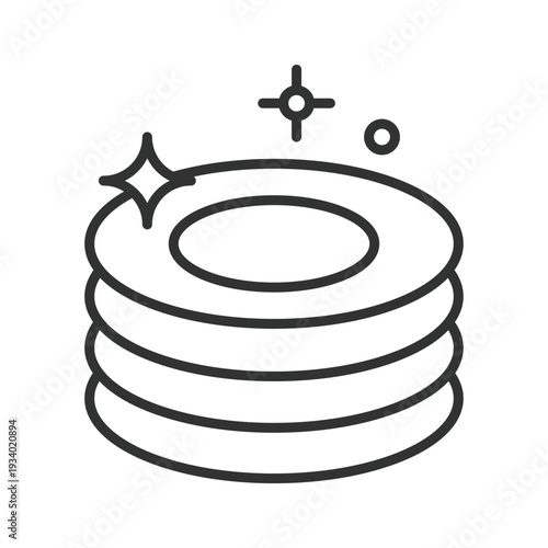 Clean plates icon in line design. plates dish clean hygiene kitchen wash tableware sparkle on white background vector. Clean plates editable stroke icon
