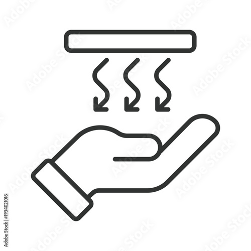 Hand drying icon in line design. hand dry warm hygiene care clean sanitation protection on white background vector. Hand drying editable stroke icon