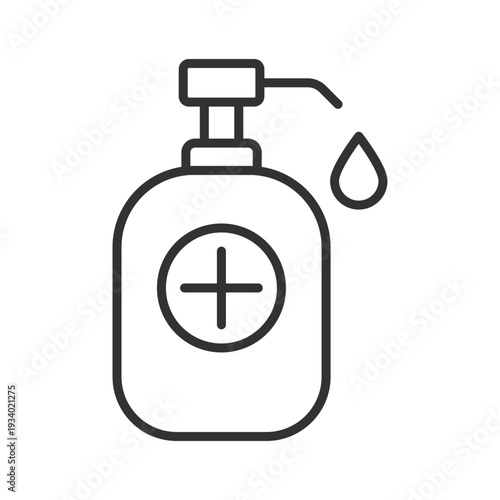 Soap dispenser icon in line design. soap hygiene wash clean sanitation liquid bottle on white background vector. Soap dispenser editable stroke icon