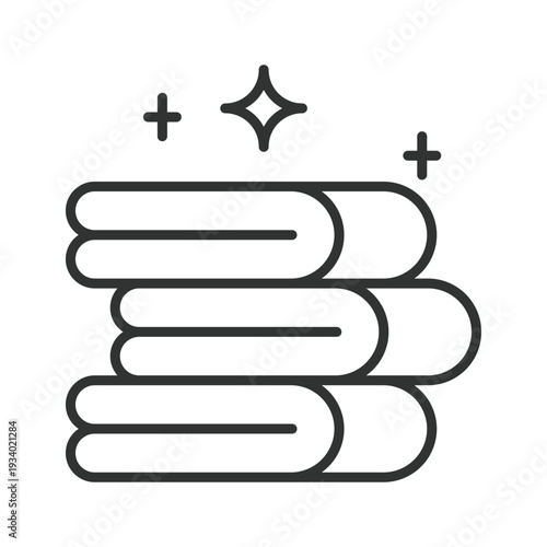 Clean folded towels icon in line design. towels hygiene clean textile laundry sanitation on white background vector. Clean towels editable stroke icon