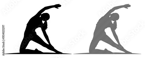 Silhouette of a person practicing yoga, stretching the body in a graceful pose.
