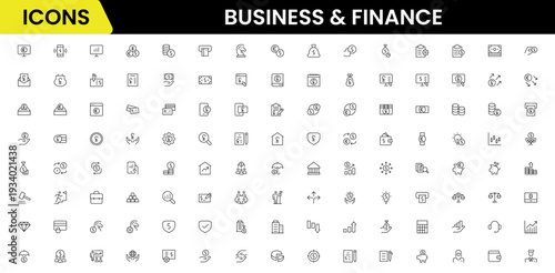 Business and Finance line icons collection. Big UI icon set in a flat design. Thin outline icons pack. Vector illustration