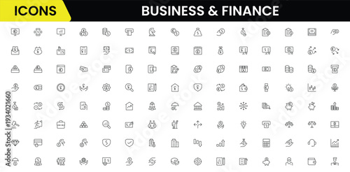 Business and Finance line icons collection. Big UI icon set in a flat design. Thin outline icons pack. Vector illustration