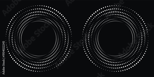 Dotted circular logo. circular concentric dots isolated on the white background. Halftone fabric design