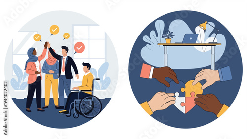  Inclusive Corporate Workplace Vector Set