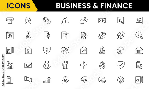 Business and Finance line icons collection. Big UI icon set in a flat design. Thin outline icons pack. Vector illustration