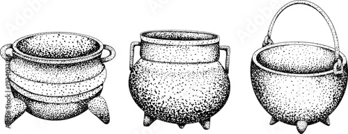 Mystical witch kit collection. Hand drawn engraving art with occult symbols. Perfect for modern witchcraft, tarot and esoteric designs. Boho, vintage magic vibe	
