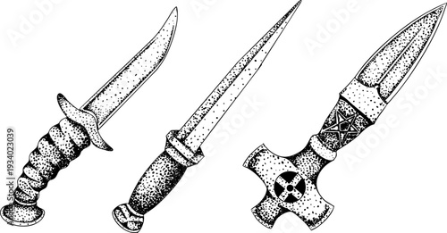 Mystical witch kit collection. Hand drawn engraving art with occult symbols. Perfect for modern witchcraft, tarot and esoteric designs. Boho, vintage magic vibe	
