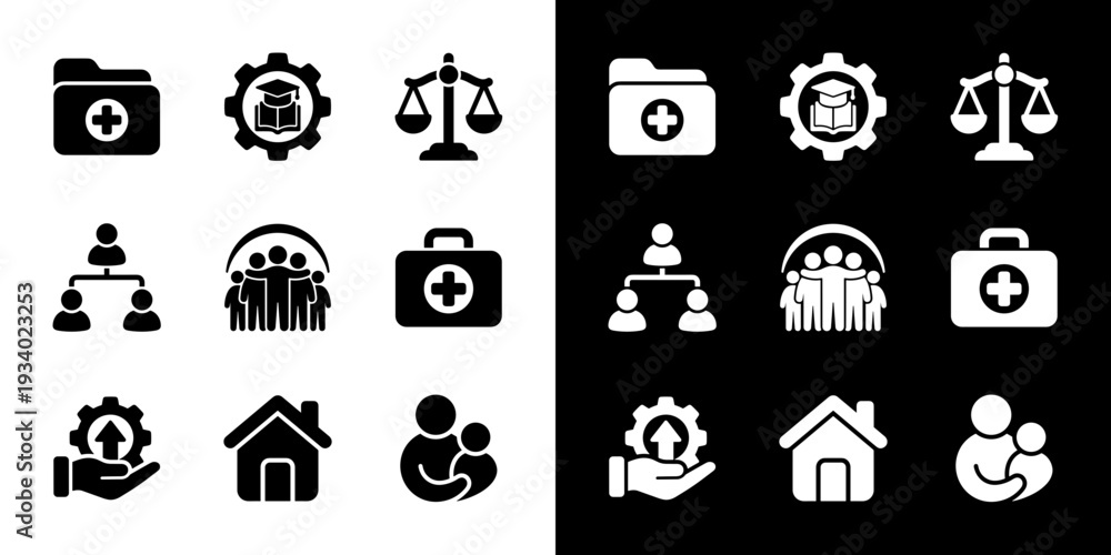 Fototapeta premium Modern Simple Glyph Style Miscellaneous Business and Medical Icon Set