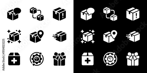 Simple Outline Delivery Box and Package Icon Set for E-Commerce
