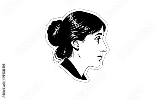 Virginia Woolf Lighthouse Profile Silhouette, Literary History Vector Sticker, Famous Author and Feminist Icon Illustration