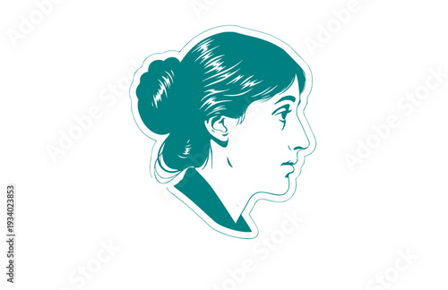 Virginia Woolf Lighthouse Profile Silhouette, Literary History Vector Sticker, Famous Author and Feminist Icon Illustration