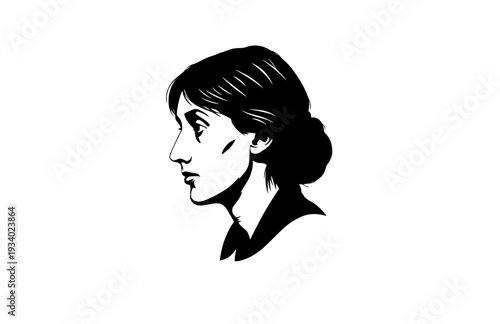 Virginia Woolf Lighthouse Profile Silhouette, Literary History Vector Sticker, Famous Author and Feminist Icon Illustration