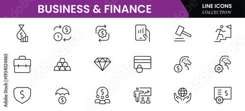 Business and Finance line icons collection. Big UI icon set in a flat design. Thin outline icons pack. Vector illustration
