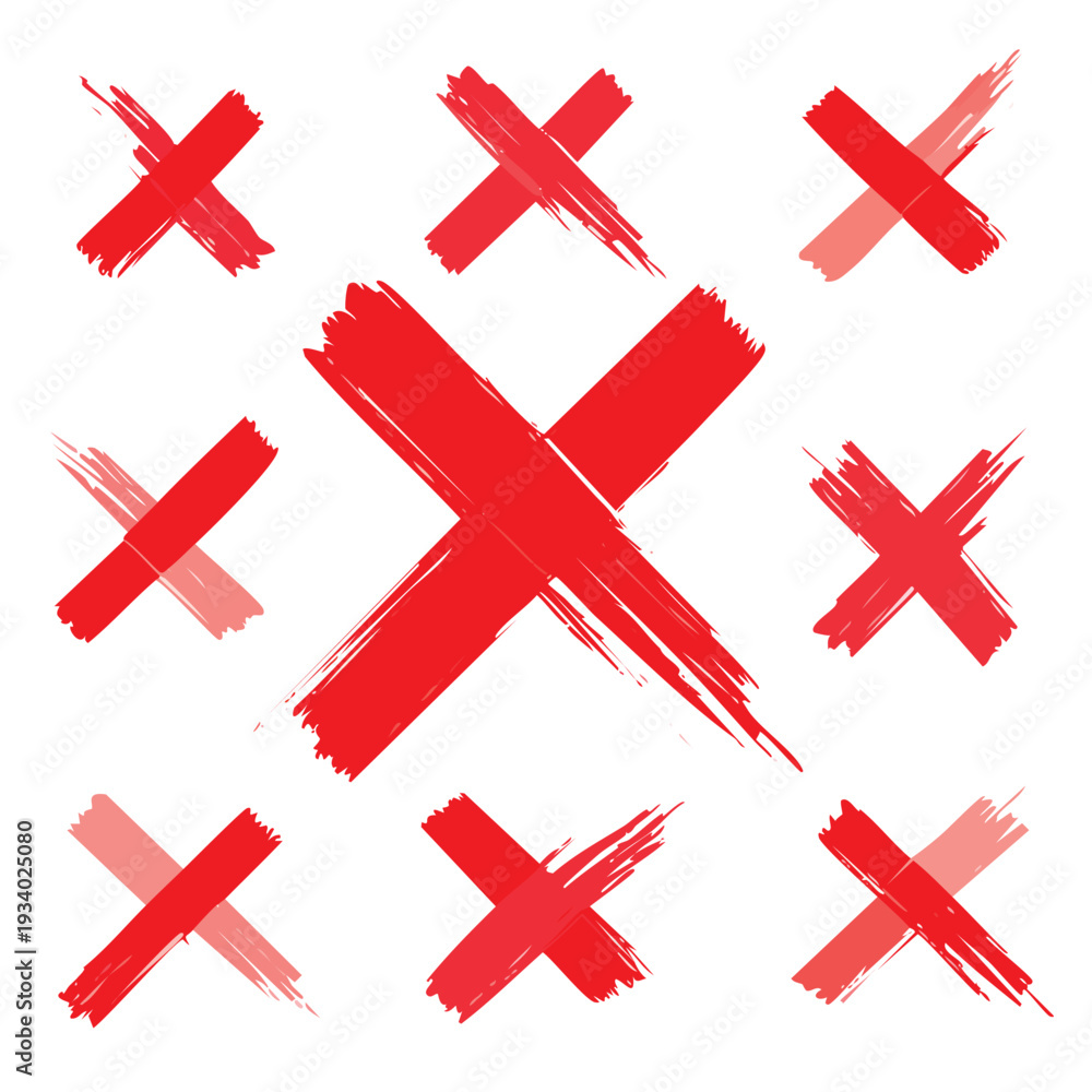 Obraz premium Red brushstroke x marks on white background