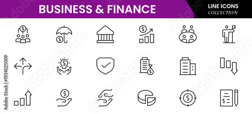 Business and Finance line icons collection. Big UI icon set in a flat design. Thin outline icons pack. Vector illustration