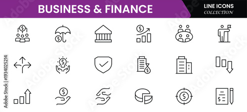 Business and Finance line icons collection. Big UI icon set in a flat design. Thin outline icons pack. Vector illustration