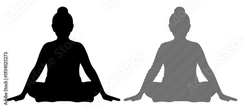 Two figures in silhouette meditating in a peaceful seated pose