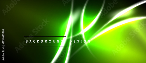 Abstract green background. Bright lines create dynamic visual effect. Dark borders frame luminous central area. Modern design element.