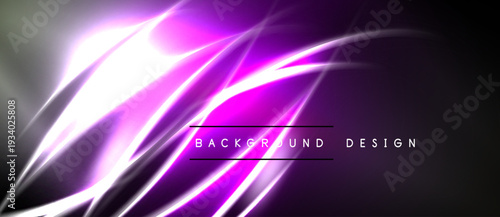 Abstract purple light streaks dominate dark background. Modern design elements create dynamic visual impact. Brightness contrasts sharply.