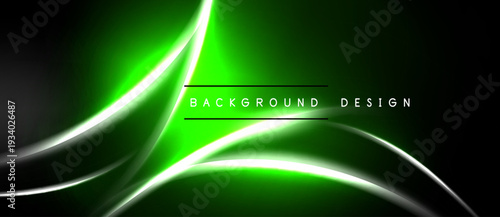Bright green abstract background. Smooth curves create dynamic light effects. Dark shadows enhance visual contrast, modern design.