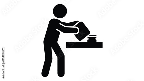 A person pouring a bag of items onto a table isolated on white background, Vector