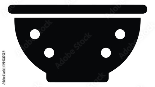 Rice Washing Bowl kitchen strainer rice rinsing bowl draining colander food preparation kitchen utensil rice cleaner tool icon vector black silhouette design