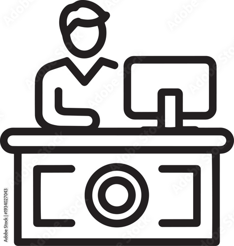 Simple flat design icon of a person using a laptop at a standing desk