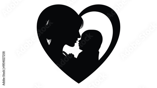 A black silhouette of a couple kissing in a heart isolated on white background, Vector