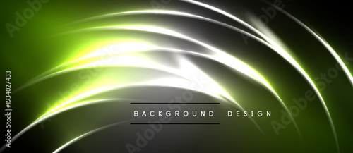 Abstract green light streaks form dynamic curves. Modern design features text background design over dark space. Brightness creates visual impact.