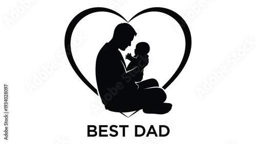 Heartfelt silhouette of a dad and child isolated on white background, Vector