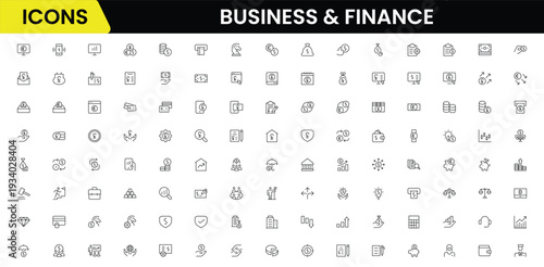 Business and Finance line icons collection. Big UI icon set in a flat design. Thin outline icons pack. Vector illustration