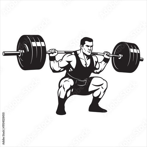 Silhouette of a man lifting weights stands out against the white background.