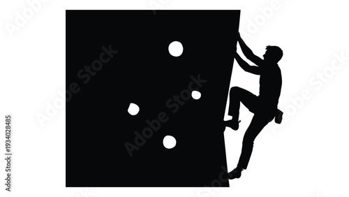 A person climbing a rock wall with holds isolated on white background, Vector