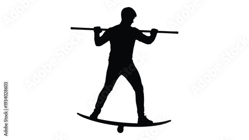 A person is standing on a snowboard with ski poles isolated on white background, Vector