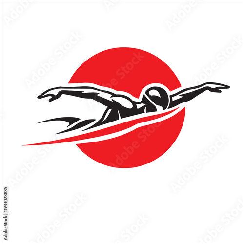 The logo features the silhouette of a girl swimming against a red circle.