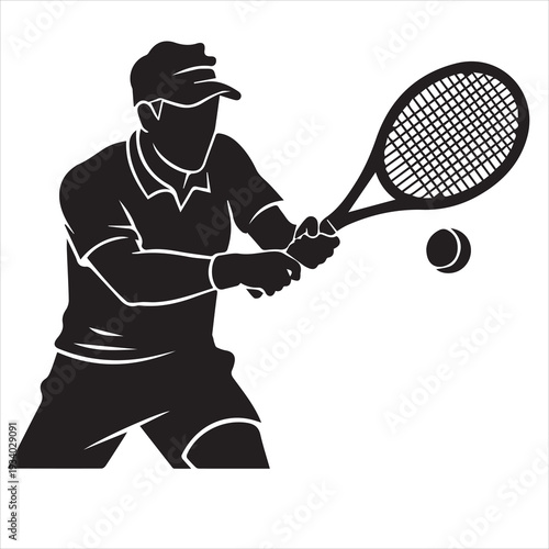 tennis player silhouette. Sports Silhouette Collection, Black and White Athlete Vector 