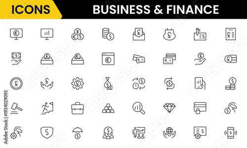 Business and Finance line icons collection. Big UI icon set in a flat design. Thin outline icons pack. Vector illustration