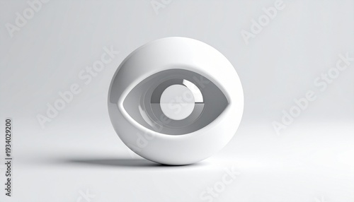 3D Rendered White Eye Icon on White Background.