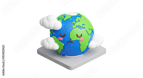 Sad cartoon Earth with clouds