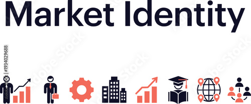 Market identity concept illustration, business growth strategy branding analysis global expansion teamwork and corporate development vector design