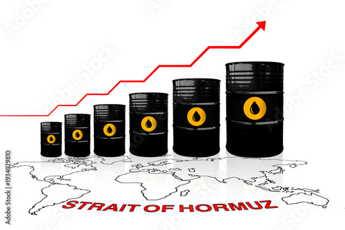 Crude oil prices go up. Crude oil barrels on a world map with soft reflection