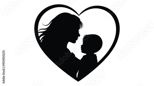 A heartwarming silhouette of a mother and child isolated on white background, Vector