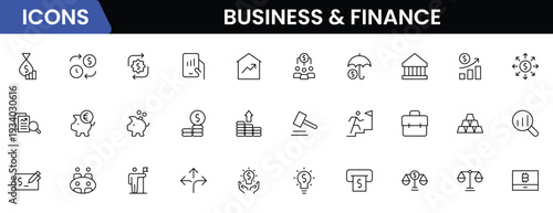 Business and Finance line icons collection. Big UI icon set in a flat design. Thin outline icons pack. Vector illustration