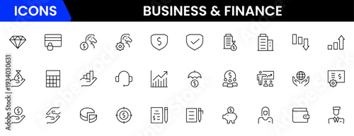 Business and Finance line icons collection. Big UI icon set in a flat design. Thin outline icons pack. Vector illustration