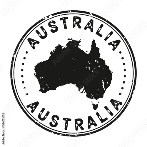A circular stamp depicting the continent of australia with its name
