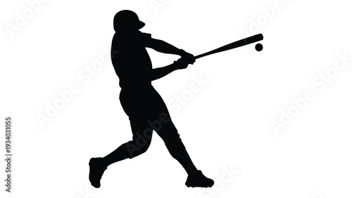 A baseball player swings a bat at an incoming ball isolated on white background, Vector