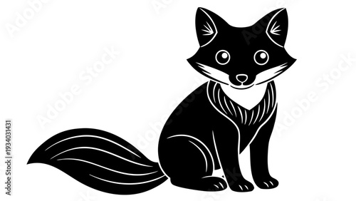 Cute black fox sitting and looking directly at viewer